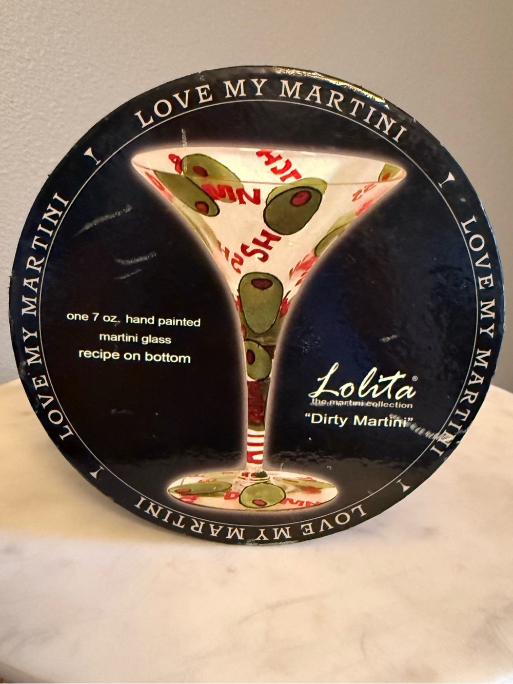 Vintage Lolita Olive Motif Hand-Painted Martini Glass - new, never used!